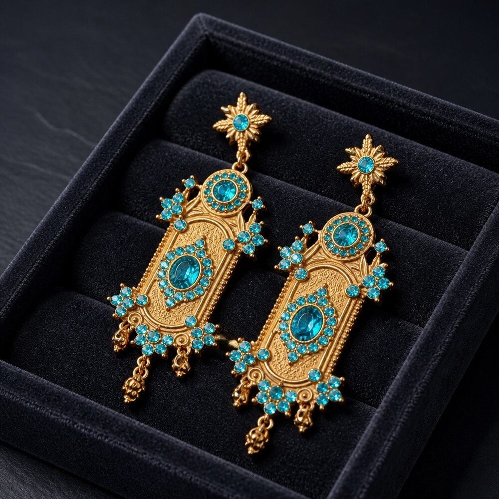 ✨ Vintage Signed FLORENZA Blue Chandelier Drop Earrings